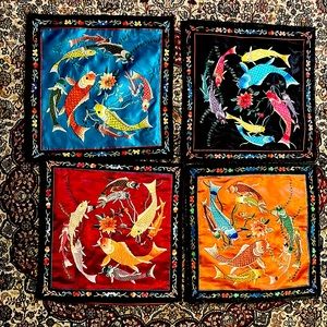 Fine Embroidery Koi Fish Lotus Silk Cover Cushion Pillow Cases - four in a set